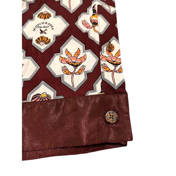 Scotch & Soda Sun Ray Satin Burgundy Floral Print Pleated Straight Leg Pants, S - Picture 14 of 16